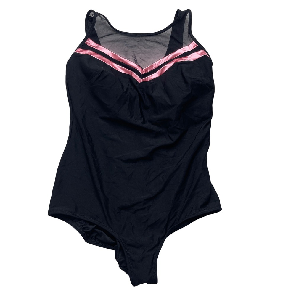 Longitude Swimsuit Womens 22W Black Pink Mesh One Piece Swimwear 17101 NWT